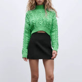 Women's Fall 2022 New Faux Pearl Turtleneck Knitted Sweater Fashion Short Casual Vintage Pure Color Female Chic Blouse
