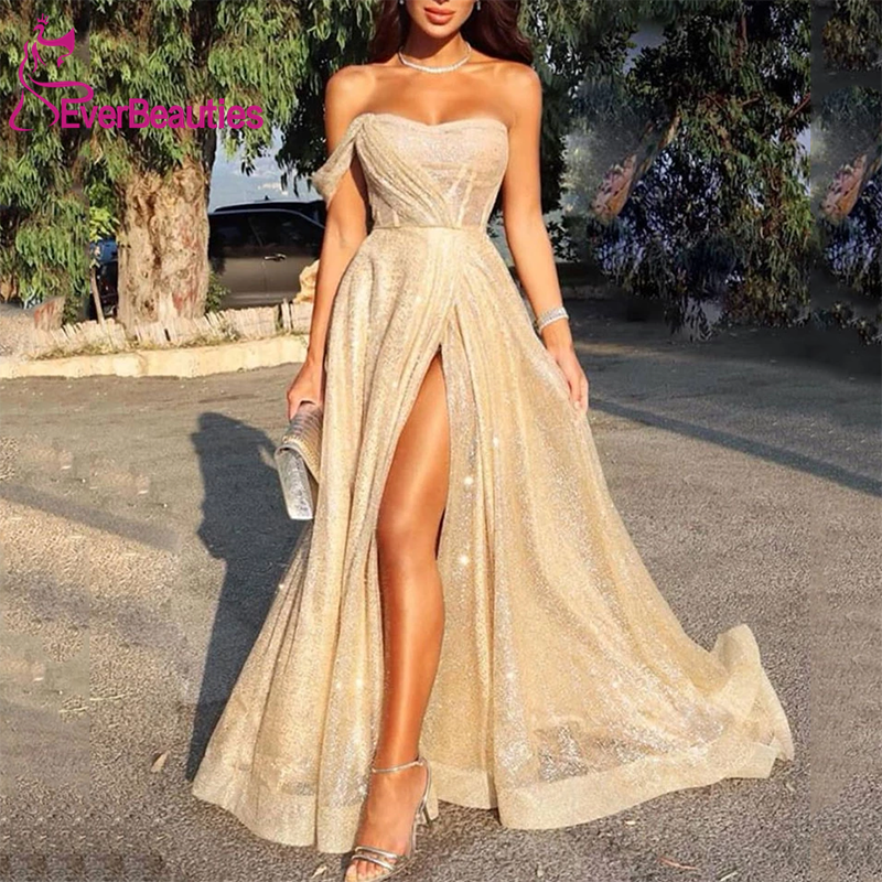 Abiye Gece Elbisesi Shiny Sequins Prom Dresses Long 2022 Side Slit Formal Dresses Vestidos De Gala