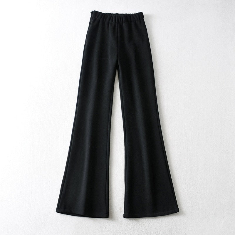 Graduation Gifts  New High Street Elastic Waist Solid Color Flare Pants For Women Spring Autumn Thick Casual Female Trouser BSXM