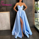 Robe De Soiree Satin Prom Dresses with Pockets 2020 Suknie Wieczorowe Side Split Vestidos De Noite Evening Vestidos De Fiesta