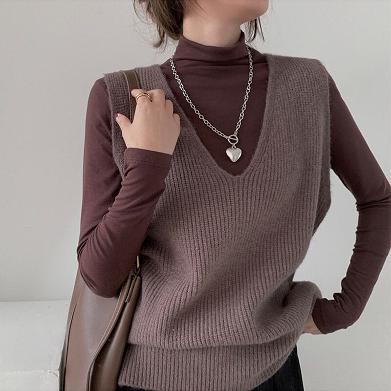 Graduation Gifts   Sleeveless Knitted Sweater Vest Women Autumn Winter 2022 Loose Cashmere Pullover Women Sweaters Vintage V-neck Jumper Vest 16798