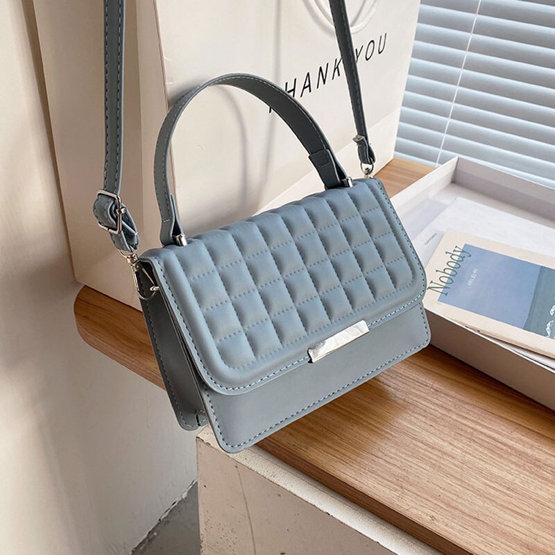 WENKOUBAN  BACK TO COLLEGE     Summer Fashion Solid Color Square Handbags For Women High Quality Pu Leather Shoulder Trend Plaid Female Crossbody Bag