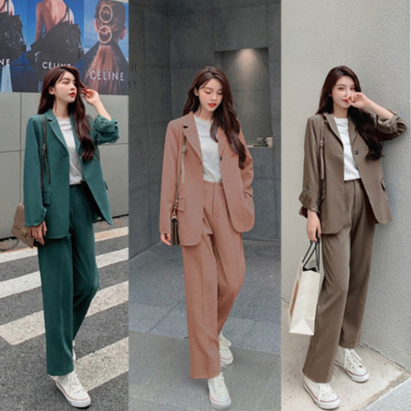 Wenkouban Graduation gift Spring Autumn Women's Blazer Suit Office Ladies Elegant Solid Pantsuit Female Casual Work Wear 2 Piece Set Clothes