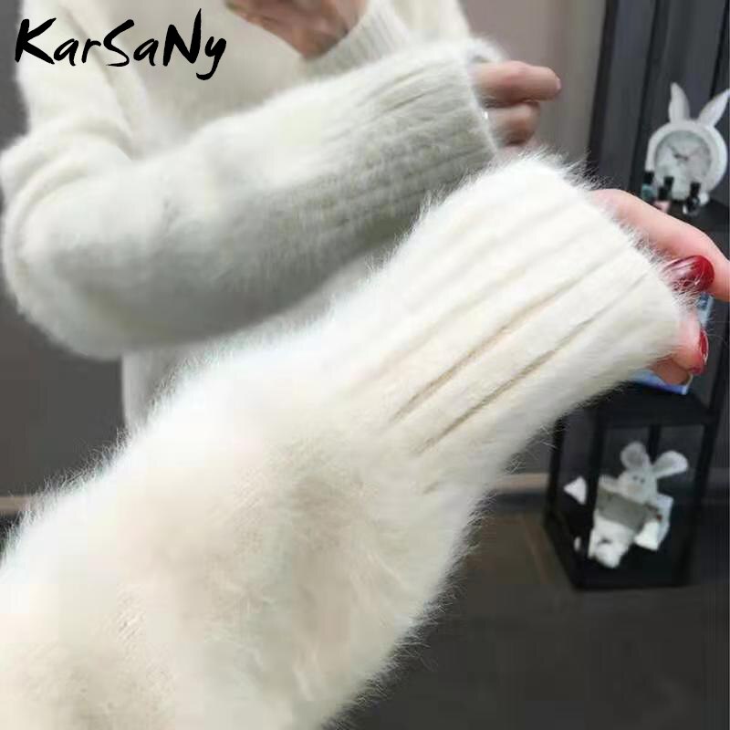Back To School Winter Mink Cashmere Thick Sweater Women Jumper White Pull Femme Loose Pullover Knitted Fluffy Sweaters For Women Winter