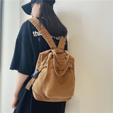 Wenkouban School Bag Student Shoulders Large Capacity Khaki Backpack Fashion Canvas Backpacks Female College Teen Computer Bag Mochila
