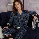 Wenkouban Women's Pajamas Set Luxury Style Flying Cranes Sleepwear Silk Like Nightie Leisure Home Clothes Nightwear Pyjamas Femme