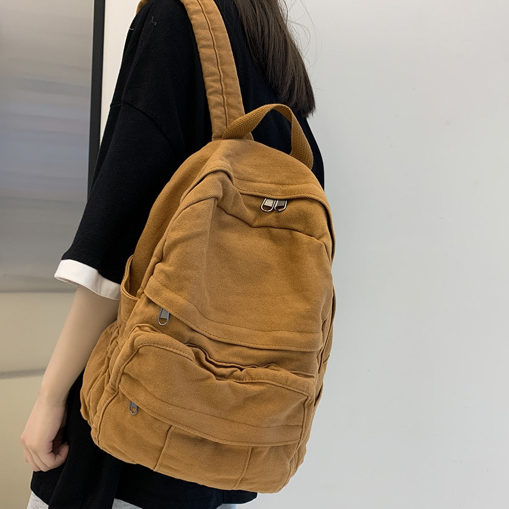 Wenkouban School Bag Student Shoulders Large Capacity Khaki Backpack Fashion Canvas Backpacks Female College Teen Computer Bag Mochila