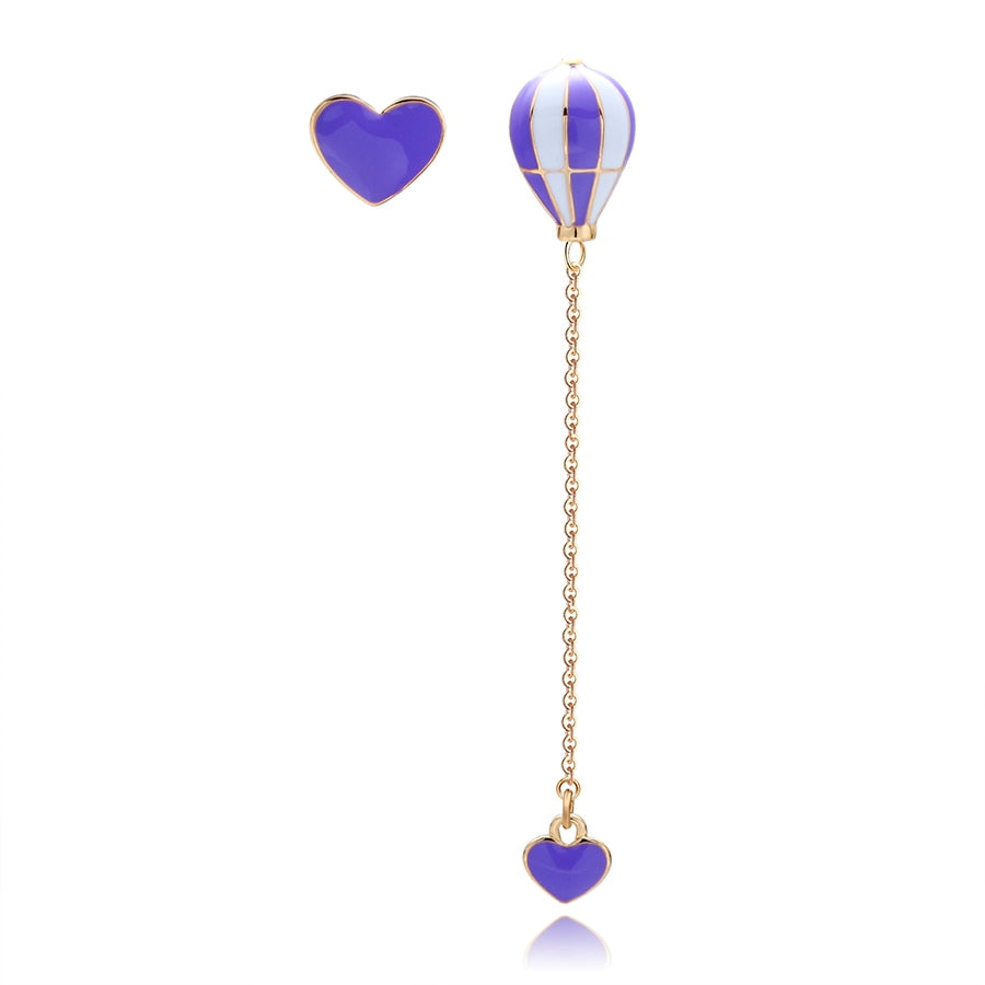 Wenkouban Hot Air Balloon Long Earrings for Women Korean Asymmetric Heart Gold Chain Statement Dangle Earring Fashion Ear Jewelry