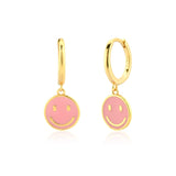 Wenkouban Sterling Silver Gold White Pink Enamel Smile Drop Earring Black Clips Pendiente Spring Summer Jewelry For Women Gift