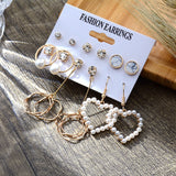 Wenkouban 6/9 Pairs Big Hoop Pearl Earring Set Fashion Gold Metal Earing Butterfly Circle Geometric Vintage Earring for Women Jewelry 2022