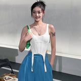 Wenkouban Women Corset-Style Tank Top With Suspender Detail Vest Hot Korean Boho Tops Summer