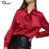Women Elegant Satin Blouse 2022 Fashion Bow Tie Office Tops Long Sleeve Casual Autumn Slik Shirts Oversized Party Blusas