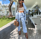 Wenkouban Women Office Pant Suit Double Breasted Full Sleeve Blazers Jacket+Wide Leg Pant Two Pieces Set Lady Outfits Work Clothes