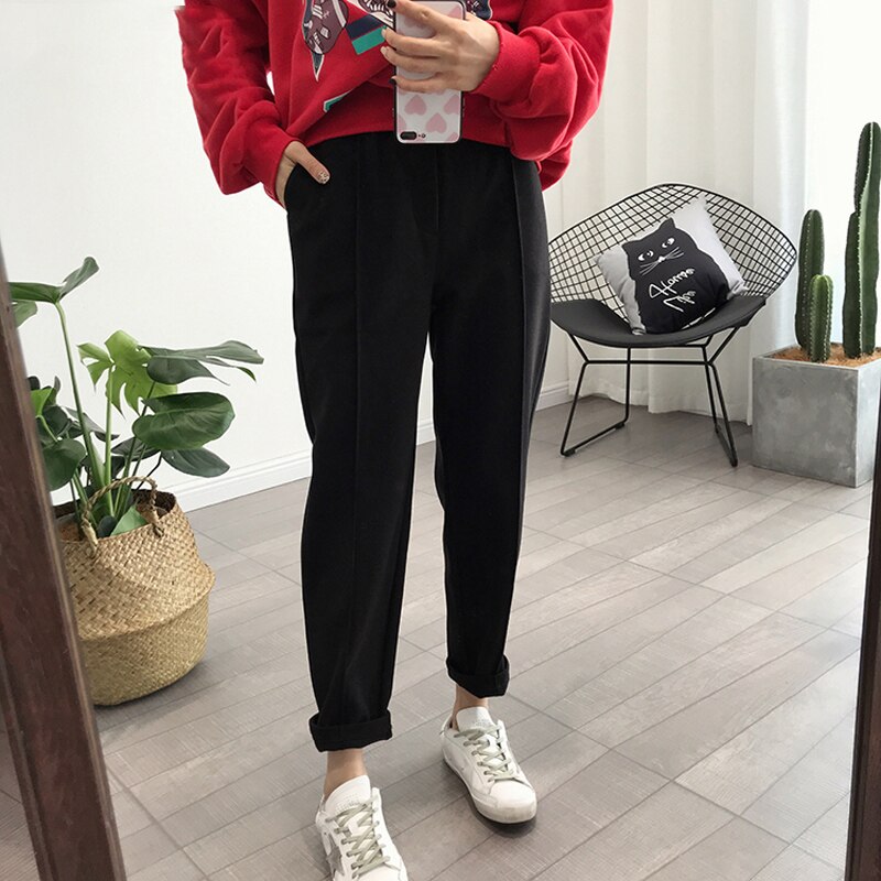 Women Winter Pencil Pants Thicken Warm Wool Solid Casual Loose High Waist Trousers Female Ankle-Length Straight Work Suit Pants