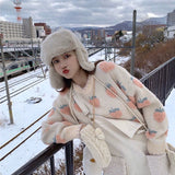Wenkouban Winter Knitted Sweater Women Strawberry Embroidery Oversized Pullovers Harajuku Casual O-Neck Loose Knitwear Jumper Sueter Mujer