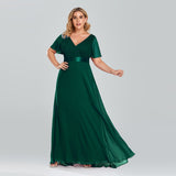 Plus Size Evening Dresses Long XUCTHHC Elegant A Line V Neck Ruffles Chiffon Formal Wedding Party Dress Robe De Soiree 2021