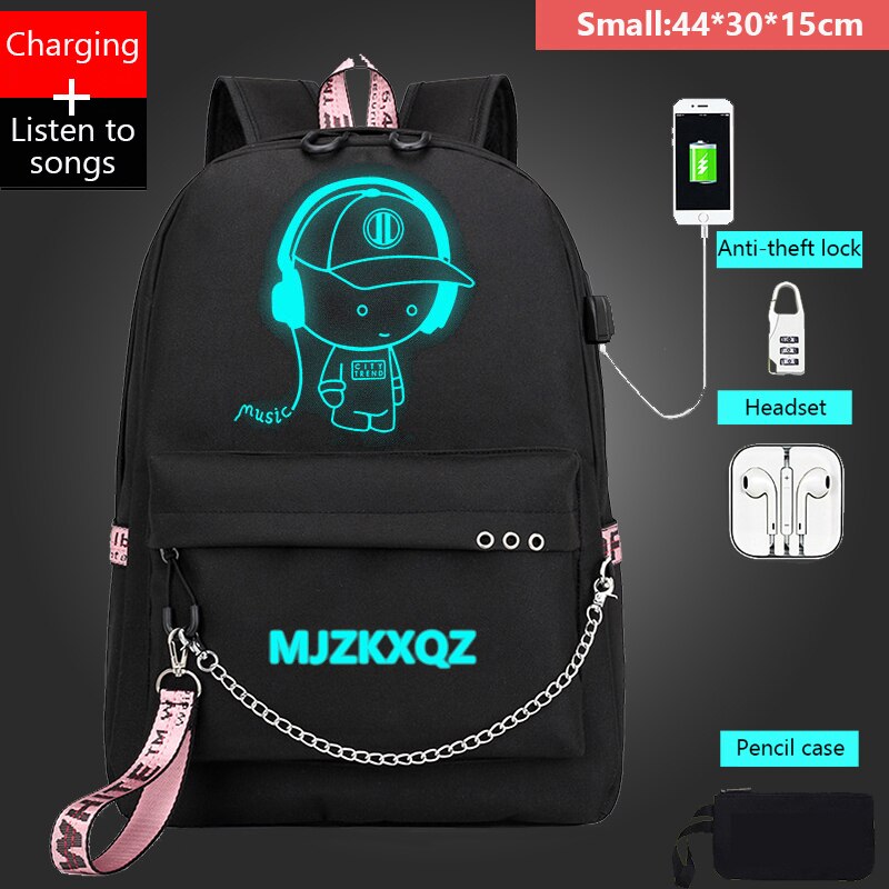 Wenkouban Student School Backpack Luminous USB Charge School Bag For Teenager Boy Anti-Theft Children's Schoolbags Laptop Backpack