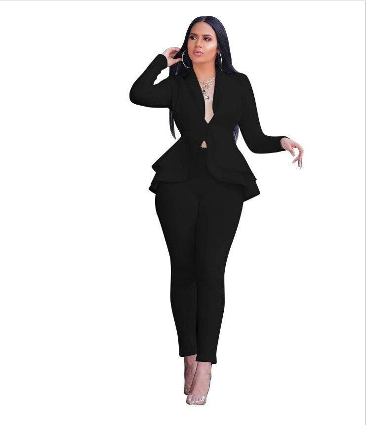 WENKOUBAN 2022 new hot-selling fashion women's suit ruffled blouse printed trousers elegant temperament 2-piece commuter office lady suit