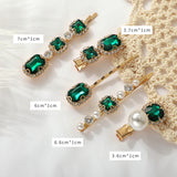 Wenkouban 2022 New Green Crystal Hair Clip Hairpins for Women Fashion Simulated Pearl Hair Accessories Set Luxury Wedding Female Ornaments