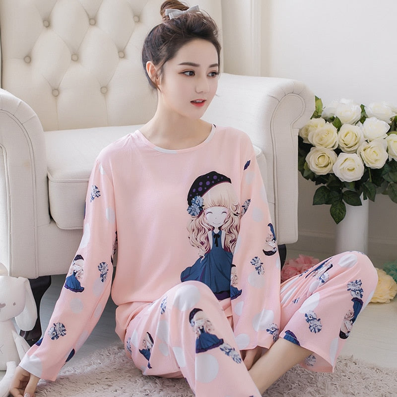 Wenkouban Women Pajamas Set Girl Sleepwear Pijama Long Women Pyjamas Suit Female Clothing Set 2023 Nightwear