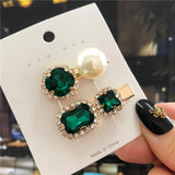 Wenkouban 2022 New Green Crystal Hair Clip Hairpins for Women Fashion Simulated Pearl Hair Accessories Set Luxury Wedding Female Ornaments