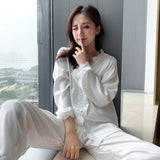 Wenkouban 2022 Spring Women's Pajamas Set Luxury Style Lace Fashion Solid Color Sleepwear Silk Like Couple Home Clothes Nightwear for Men
