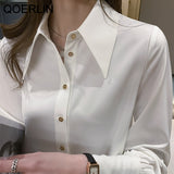Graduation Gifts S-2XL Elegant White Shirt Women Spring Fall Plus Size Office Ladies Button Up Shirts Female Imitation Silk Tops Workwear