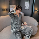 Wenkouban Autumn High Quality Women's Pajamas Set Luxury Style Geometric Print Sleepwear Silk Like Casual Homewear Nightwear Femme