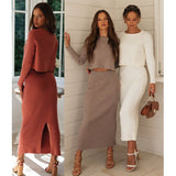 Wenkouban Knitted 2 Pieces Set Women Pullovers Sweater Crop Tops & Knitted Skirts Bodycon Office Lady Skirts 2PCS Suits 2022 Winter Cloth
