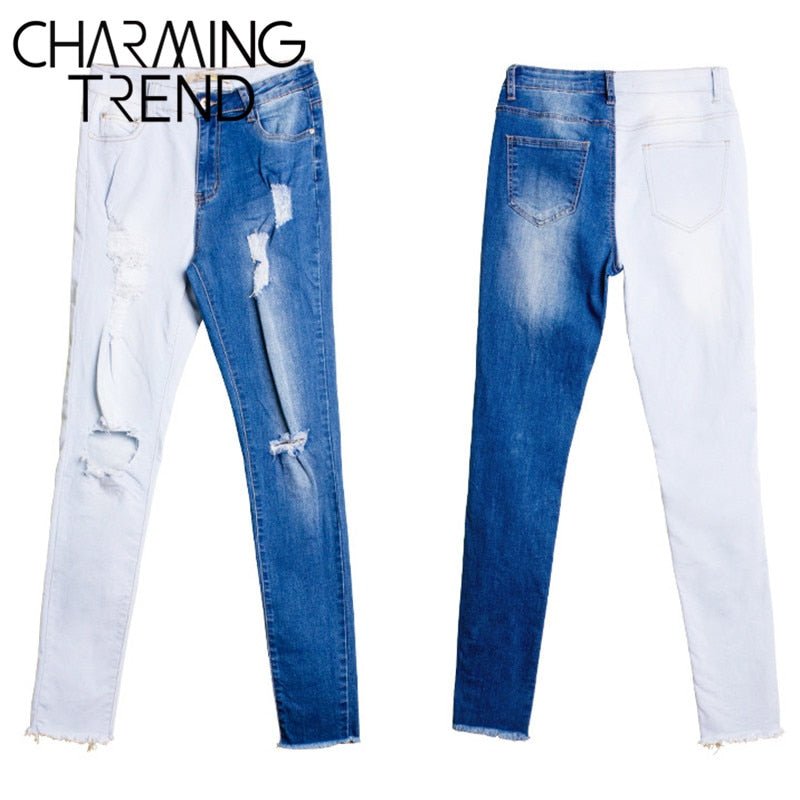 Wenkouban New fashion  Autumn Winter Women Pancil Jeans Stretch Hole Splice Plus Size 4XL Female Denim Hight Waist Blue Pants