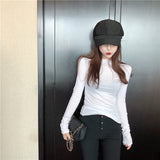 Wenkouban Long Sleeve Tops For Women Solid Cotton Tee Shirt Femme Korean Fashion Clothing Casual Tshirts Slim T-Shirt Tees Spring Autumn