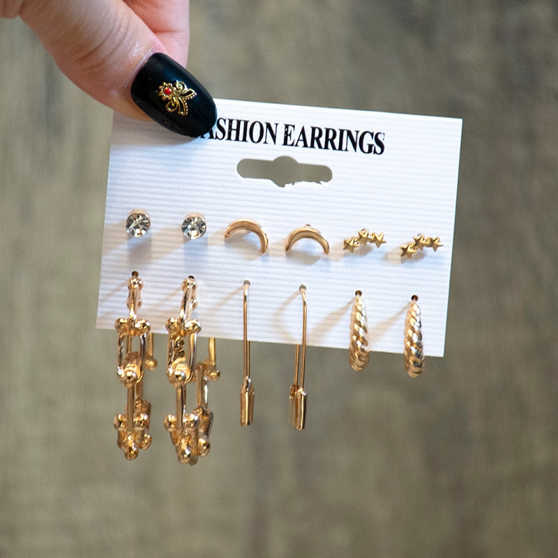 Wenkouban Fashion Pearl Hoop Earring Set For Women Jewelry Vintage Big Geometric Circle Piercing Earings Punk Gold Metal Jewelry Dropship