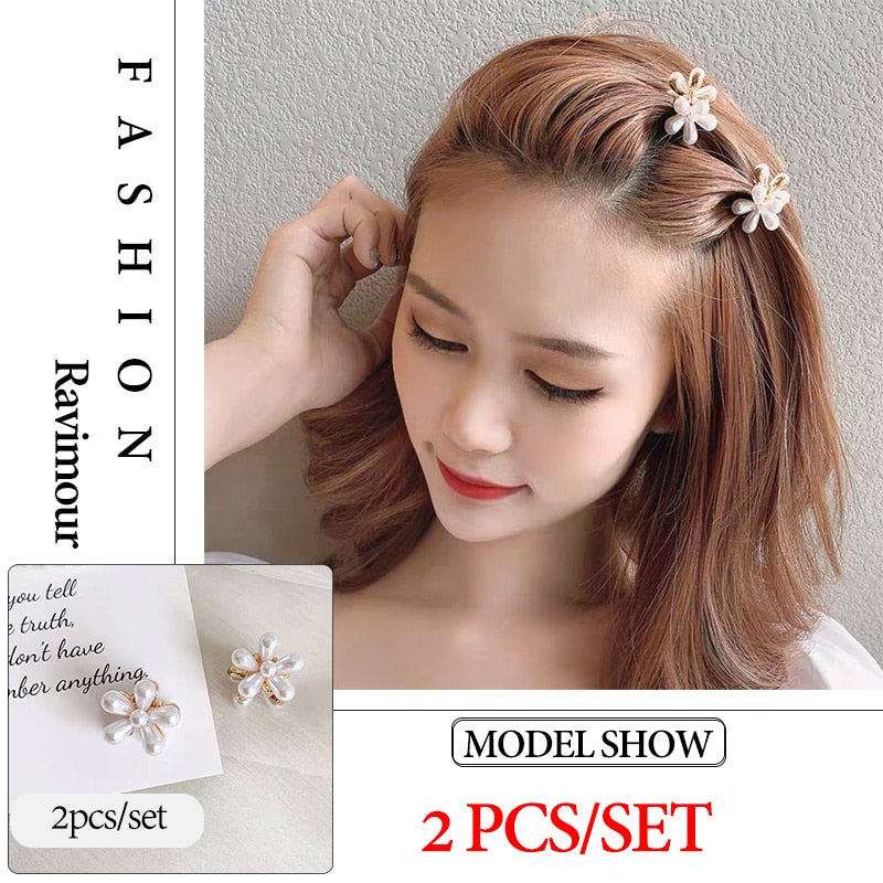 Wenkouban 2022 New Fashion Mini Pearl Hair Claws for Women Korean Small Flower Clips Set Hair Accessories Gold Crab Girls Headwear Wedding