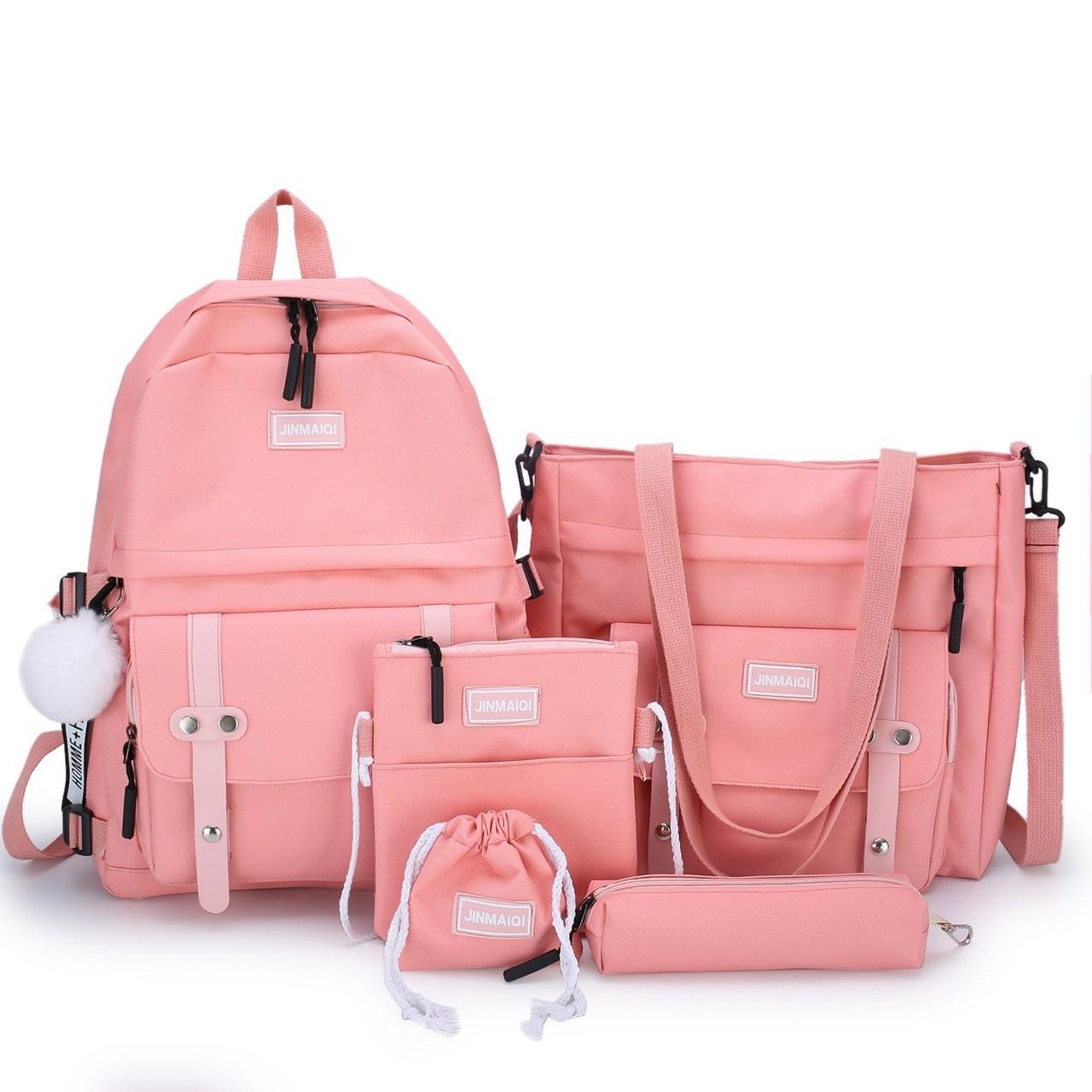 Wenkouban 5 pcs sets canvas Schoolbags For Teenage Girls Women Backpacks Laptop keychain School Bags Travel Bagpack Mochila Escolar
