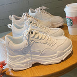 Wenkouban White Women Shoes New Chunky Sneakers For Women Lace-Up White Vulcanize Shoes Casual Fashion Dad Shoes Platform Sneakers Basket