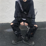 Wenkouban Back To School  Black Hooded Sweatshirts Men's Hoodies Goth Darkwear Gothic Clothes Punk Clothing Japanese Streetwear Hip Hop