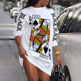 Wenkouban 2022 Ladies Loungewear Round Neck Poker Letter Print Long Sleeve Plus Size Women Clothing Street Style Winter Casual Dresses