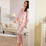 Comeondear Nuisette Femme Pajama Sleepwear Three Quarter Sleeve Wanzi Pajamas Satin Silk Women's Pajamas Two Piece Nightwear