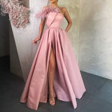 Wenkouban Evening Dress Long With Pockets 2023 Sweetheart Satin Formal Dresses Robe De Soiree A-Line Side Split Vestidos Formales