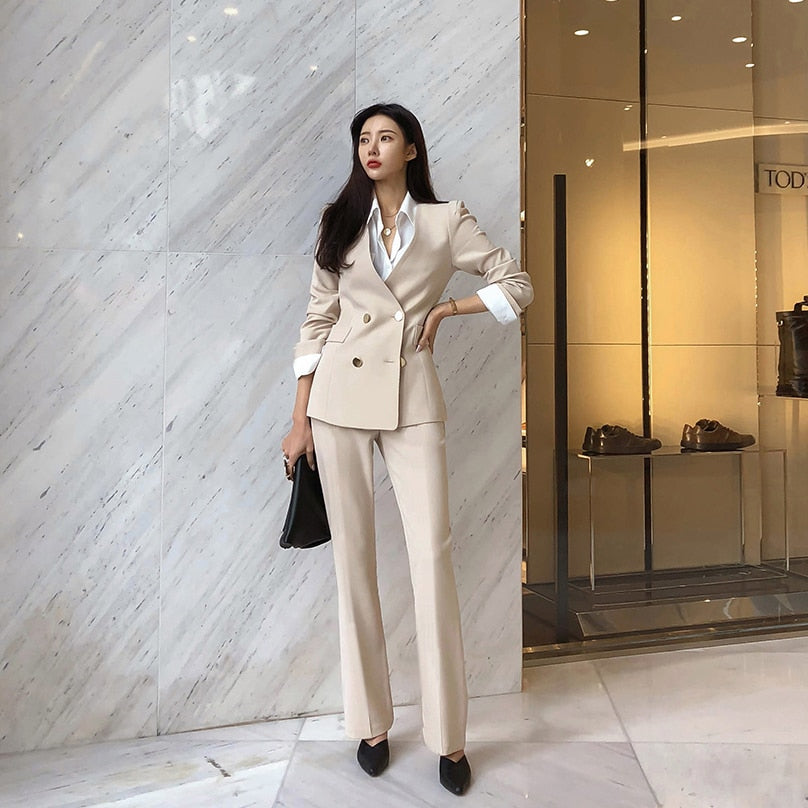 Graduation gift Women's Spring Autumn Blazer Pantsuit Office Ladies Solid Casual Business Two Piece Sets Female Fashion Trousers Suit Clothing