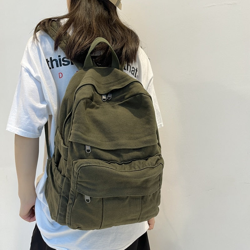 Wenkouban School Bag Student Shoulders Large Capacity Khaki Backpack Fashion Canvas Backpacks Female College Teen Computer Bag Mochila