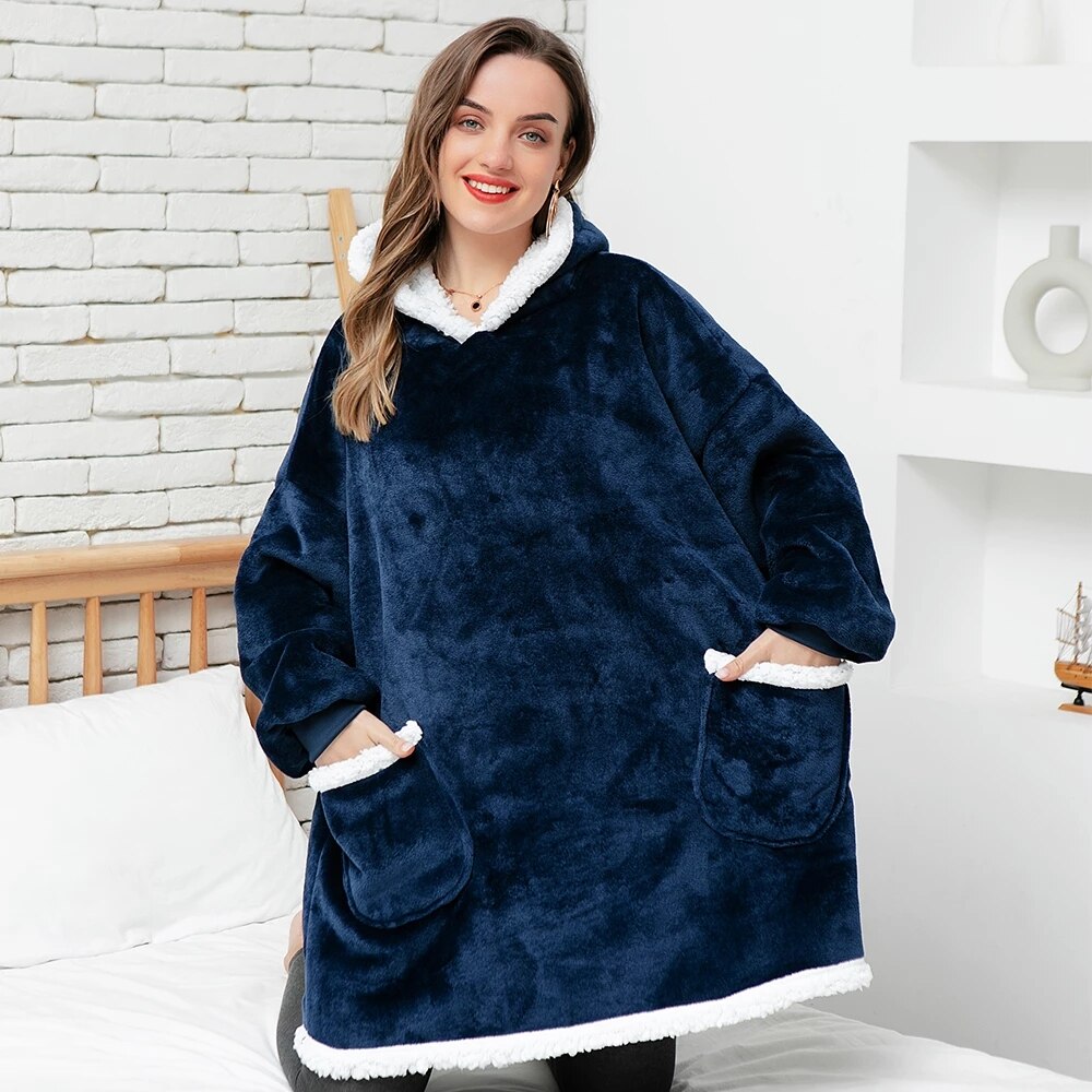 Wenkouban Winter Oversized Hoodies Sweatshirt Women Men Pullover Giant TV Blanket Hoodie Super Long Flannel Blanket with Sleeves Sudaderas
