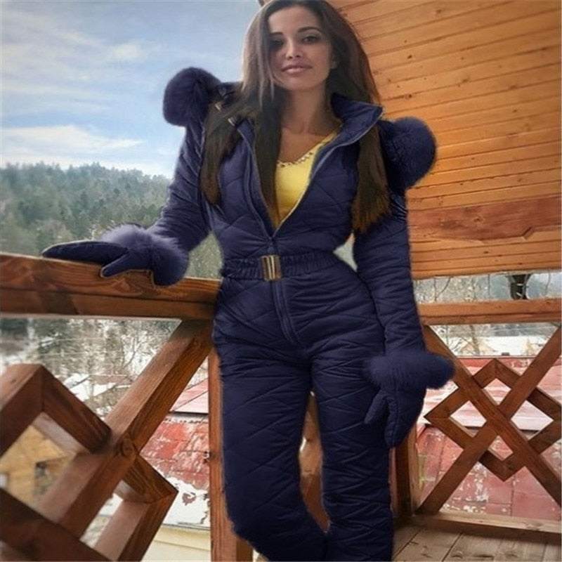Wenkouban One-Piece Ski Suit Women Snow Coveralls Mountain Ski Fleece Jumpsuit Super Warm Winter Ski Jacket Pants Breathable Snow Suit