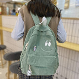 Wenkouban New Female Kawaii Corduroy Laptop College Backpack Trendy Girl Green Cool Cute Bag Fashion Women School Bag Lady Travel Backpack