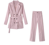 Wenkouban Women Office Pant Suit Double Breasted Full Sleeve Blazers Jacket+Wide Leg Pant Two Pieces Set Lady Outfits Work Clothes