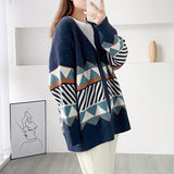 Wenkouban 2022 Jacquard Knitted Cardigan Lazy Style Loose Outer Jacket V-Neck Jumper Button-Up All-Match Female Loose Top Autumn Winter