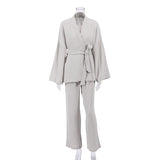 Wenkouban 100% Cotton Women's Nightgown Robe Pajama Sets Flare Nightgown Trouser Suits Drop Sleeves Set Woman 2 Pieces Bathrobe For Women