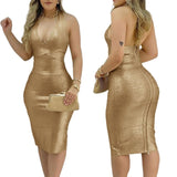 WENKOUBAN 2023 New Gold Fashion Women Dress  Backless Sexy Deep V-Neck Wrap Hip Dress Sleeveless Solid Color Sexy & Club Vestidos
