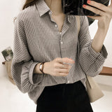 Graduation Gifts  Korean Puff Sleeve Women Tops and Blouse 2022 Spring Plaid Shirt Women Plus Size Office Lady Blouse 4XL Clothes Blusas 8809 50