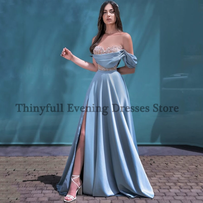 Graduation dress Sexy Prom Evening Dresses Sweetheart Satin High Split Party Dress Floor Length A-Line Lace Cocktail Gowns Custom Size